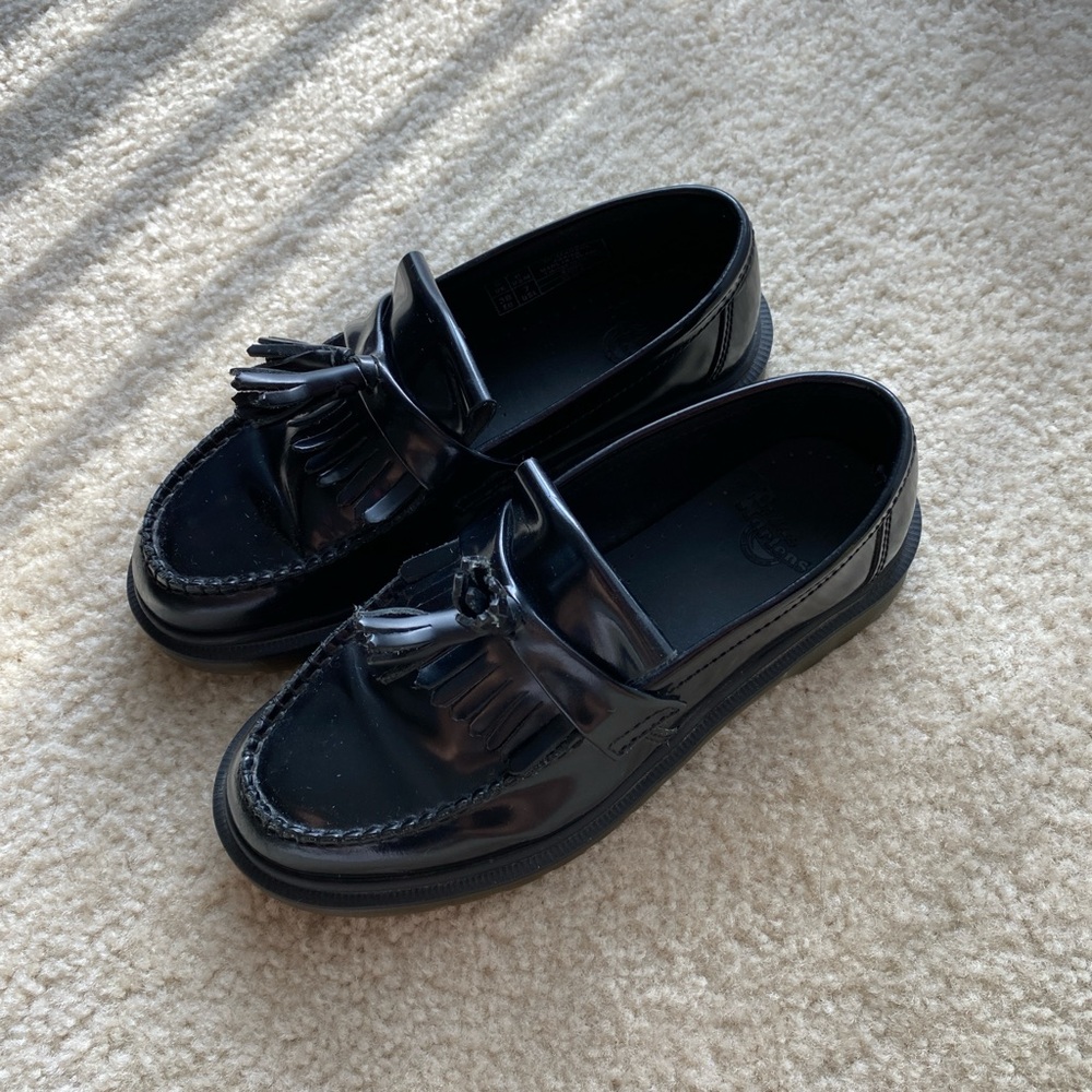 Dr. Martens Black Patent Leather Tassel Loafers
